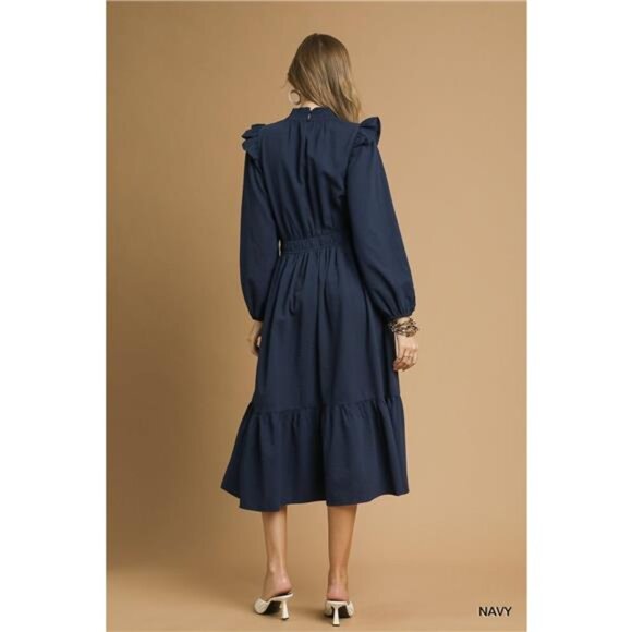 Umgee Textured Midi Dress with Ruffle Shoulder Detail - Picture 3 of 5